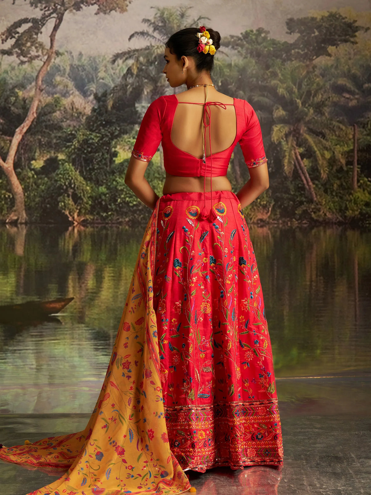 Enchanting Red Embroidered Silk Wedding Wear Lehenga Choli