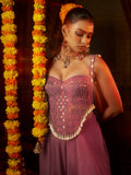 Glamorous Pink Mirror Work Georgette Navratri Wear Top With Palazzo