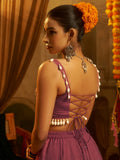Glamorous Pink Mirror Work Georgette Navratri Wear Top With Palazzo