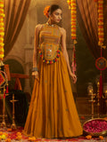 Radiant Mustard Sequins Work Georgette Navratri Wear Lehenga Top Set