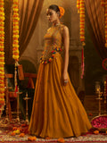 Royal Mustard Yellow Sequins Work Georgette Navratri Wear Lehenga Top 

