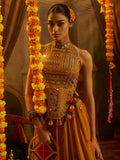Royal Mustard Yellow Sequins Work Georgette Navratri Wear Lehenga Top 

