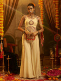 Captivating Cream Mirror Work Georgette Navratri Wear Palazzo Top Set