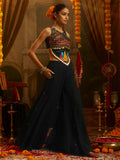 Adorable Black Thread Work Georgette Navratri Wear Top With Palazzo