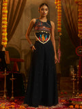 Adorable Black Thread Work Georgette Navratri Wear Top With Palazzo