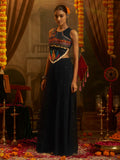 Adorable Black Thread Work Georgette Navratri Wear Top With Palazzo