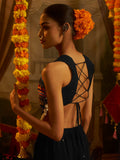 Adorable Black Thread Work Georgette Navratri Wear Top With Palazzo