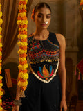Adorable Black Thread Work Georgette Navratri Wear Top With Palazzo