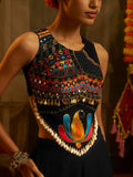 Adorable Black Thread Work Georgette Navratri Wear Top With Palazzo