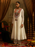 Dazzling White Thread Embroidery Cotton Festive Wear Kurti Set