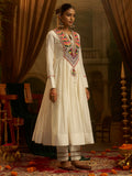 Dazzling White Thread Embroidery Cotton Festive Wear Kurti Set