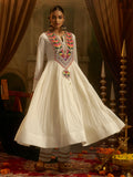 Dazzling White Thread Embroidery Cotton Festive Wear Kurti Set