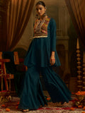 Wonderful Teal Blue Embroidery Navratri Wear Cotton Sharara Set