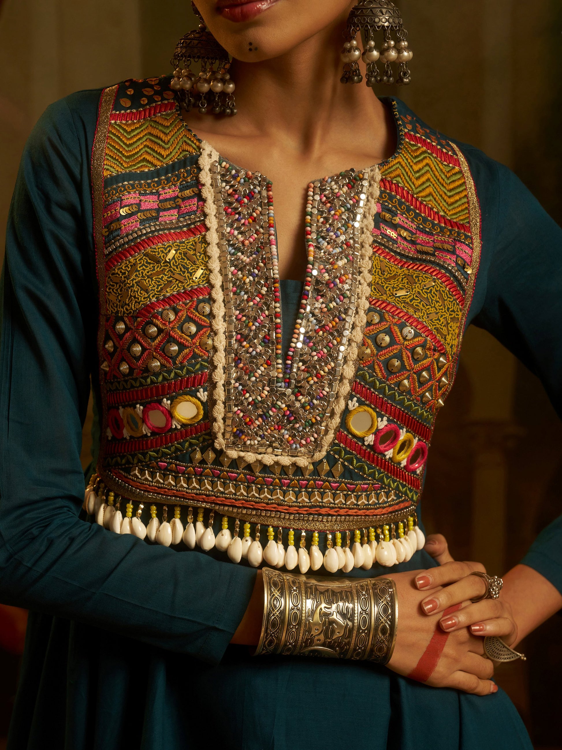 Wonderful Teal Blue Embroidery Navratri Wear Cotton Sharara Set