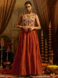 Beautiful Rust Orange Thread Embroidery Cotton Festive Wear Gown