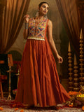 Beautiful Rust Orange Thread Embroidery Cotton Festive Wear Gown