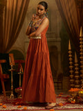 Beautiful Rust Orange Thread Embroidery Cotton Festive Wear Gown