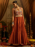 Beautiful Rust Orange Thread Embroidery Cotton Festive Wear Gown