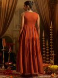 Beautiful Rust Orange Thread Embroidery Cotton Festive Wear Gown