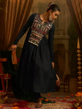 Stylish Black Thread Embroidery Cotton Festive Wear Kurti Set