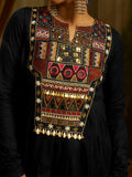 Stylish Black Thread Embroidery Cotton Festive Wear Kurti Set