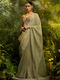 Dazzling Green Zari Work Tissue Party Wear Saree With Blouse