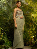 Dazzling Green Zari Work Tissue Party Wear Saree With Blouse