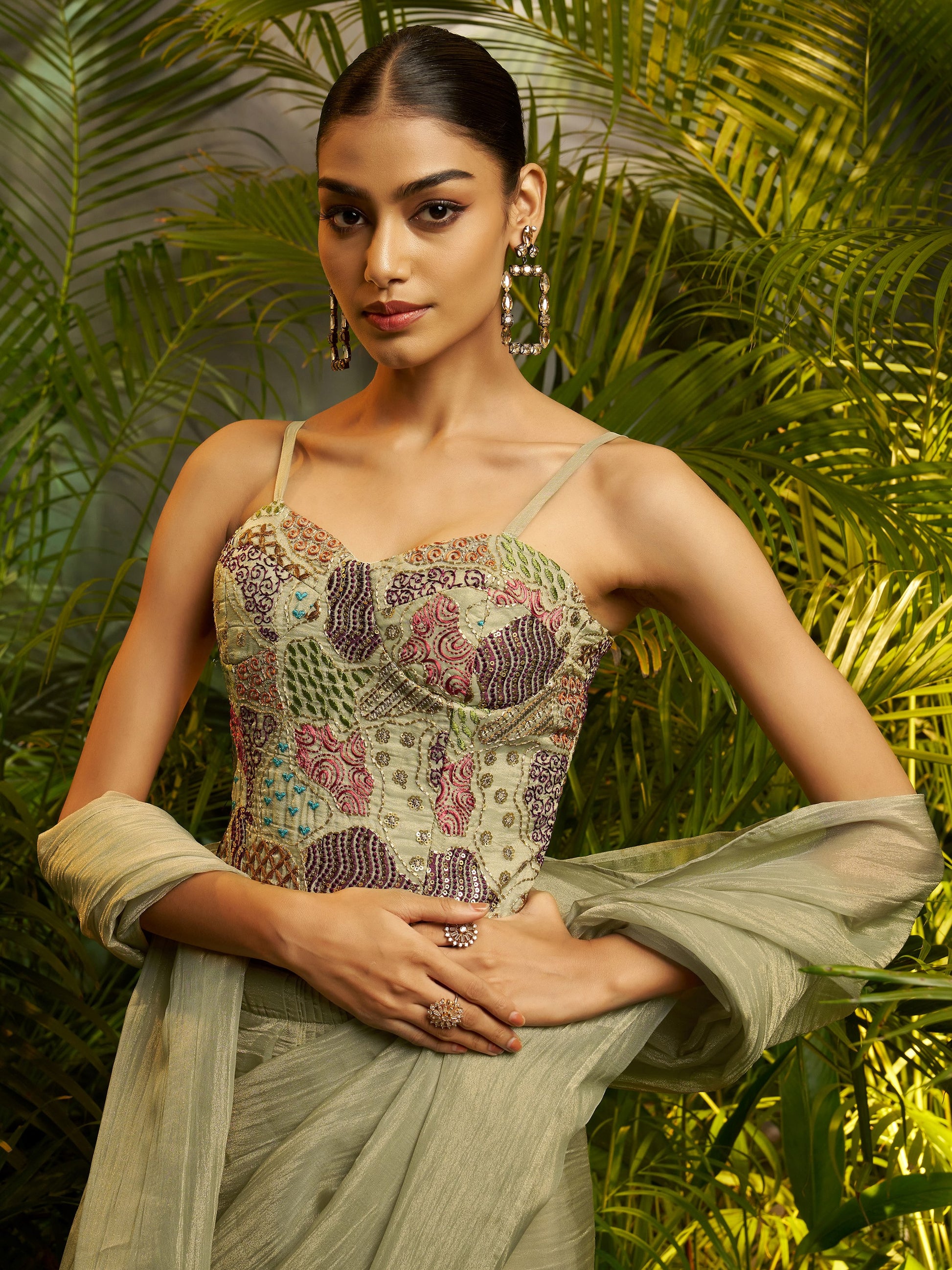 Dazzling Green Zari Work Tissue Party Wear Saree With Blouse