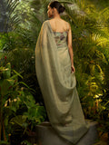 Dazzling Green Zari Work Tissue Party Wear Saree With Blouse