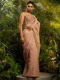 Stylish Peach Embroidery Tissue Reception Wear Saree With Blouse