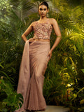 Stylish Peach Embroidery Tissue Reception Wear Saree With Blouse
