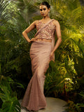 Stylish Peach Embroidery Tissue Reception Wear Saree With Blouse