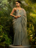 Awesome Grey Sequin Work Tissue Wedding Wear Saree With Blouse