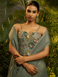 Awesome Grey Sequin Work Tissue Wedding Wear Saree With Blouse