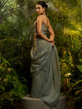 Awesome Grey Sequin Work Tissue Wedding Wear Saree With Blouse