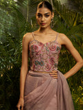 Impressive Mauve Floral Embroidered Tissue Party Wear Saree With Blouse