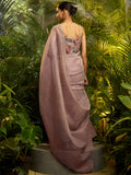 Impressive Mauve Floral Embroidered Tissue Party Wear Saree With Blouse
