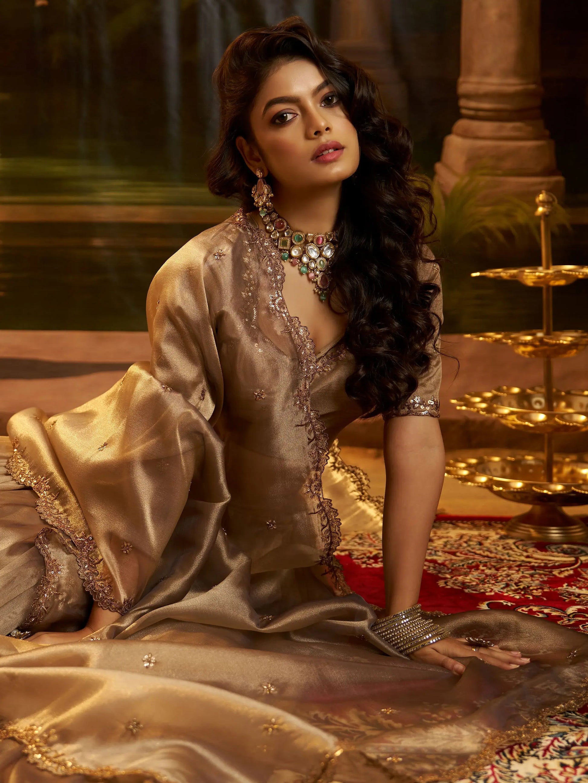 Remarkable Brown Dori Embroidery Organza Function Wear Lehenga Choli