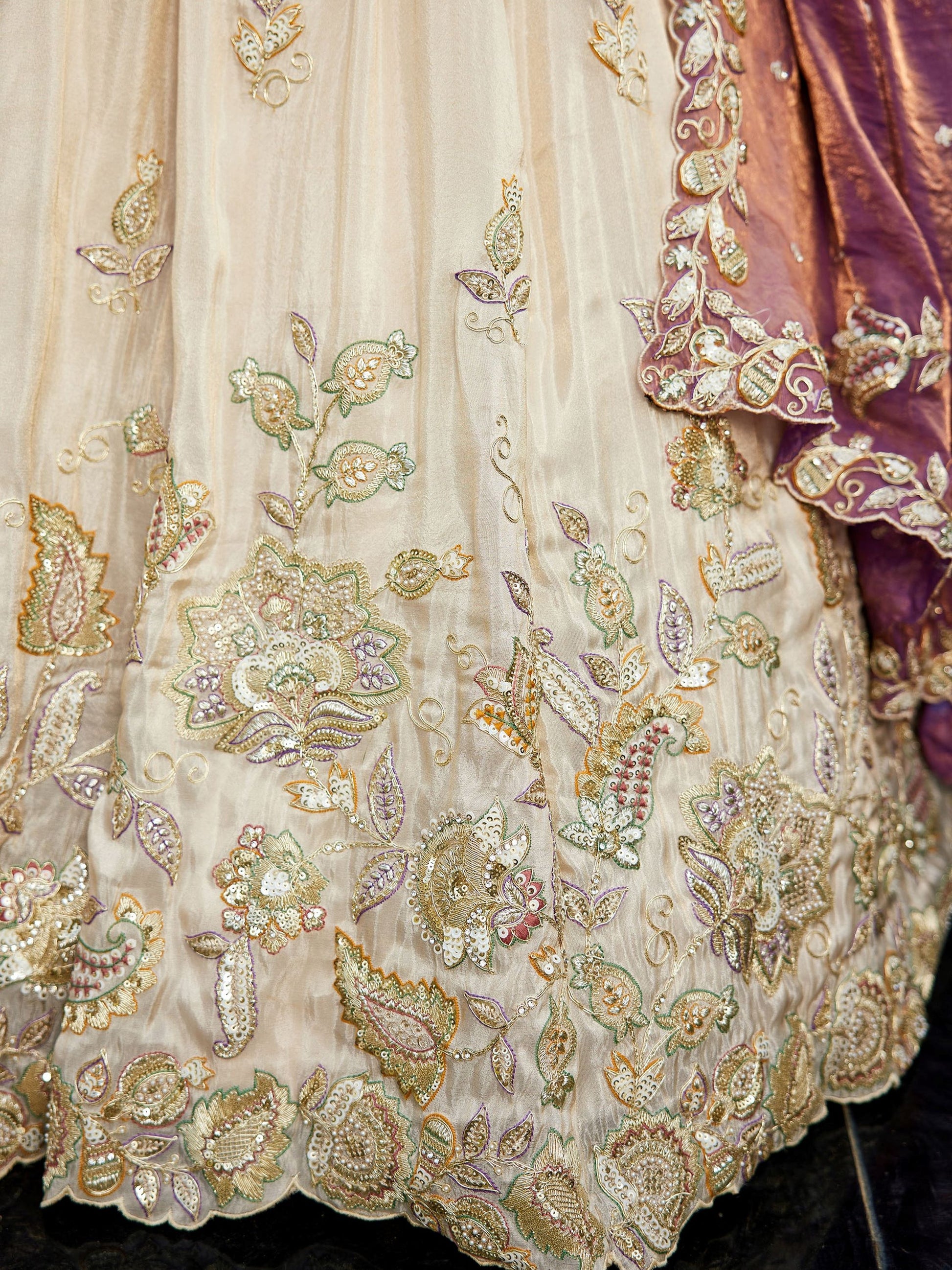 Glowing Cream Dori Work Tissue Weddings Wear Lehenga Choli With Dupatta