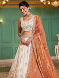 Elegant Cream Sequins Tissue weddings Wear Lehenga Choli With Dupatta