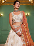 Elegant Cream Sequins Tissue weddings Wear Lehenga Choli With Dupatta