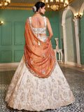 Elegant Cream Sequins Tissue weddings Wear Lehenga Choli With Dupatta