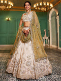 Precious Cream Zari Work Tissue Weddings Wear Lehenga Choli With Dupatta