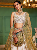 Precious Cream Zari Work Tissue Weddings Wear Lehenga Choli With Dupatta