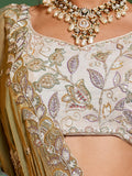 Precious Cream Zari Work Tissue Weddings Wear Lehenga Choli With Dupatta