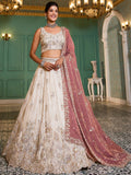 Pretty Cream Sequins Tissue weddings Wear Lehenga Choli With Dupatta