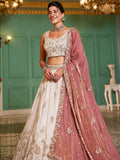 Pretty Cream Sequins Tissue weddings Wear Lehenga Choli With Dupatta