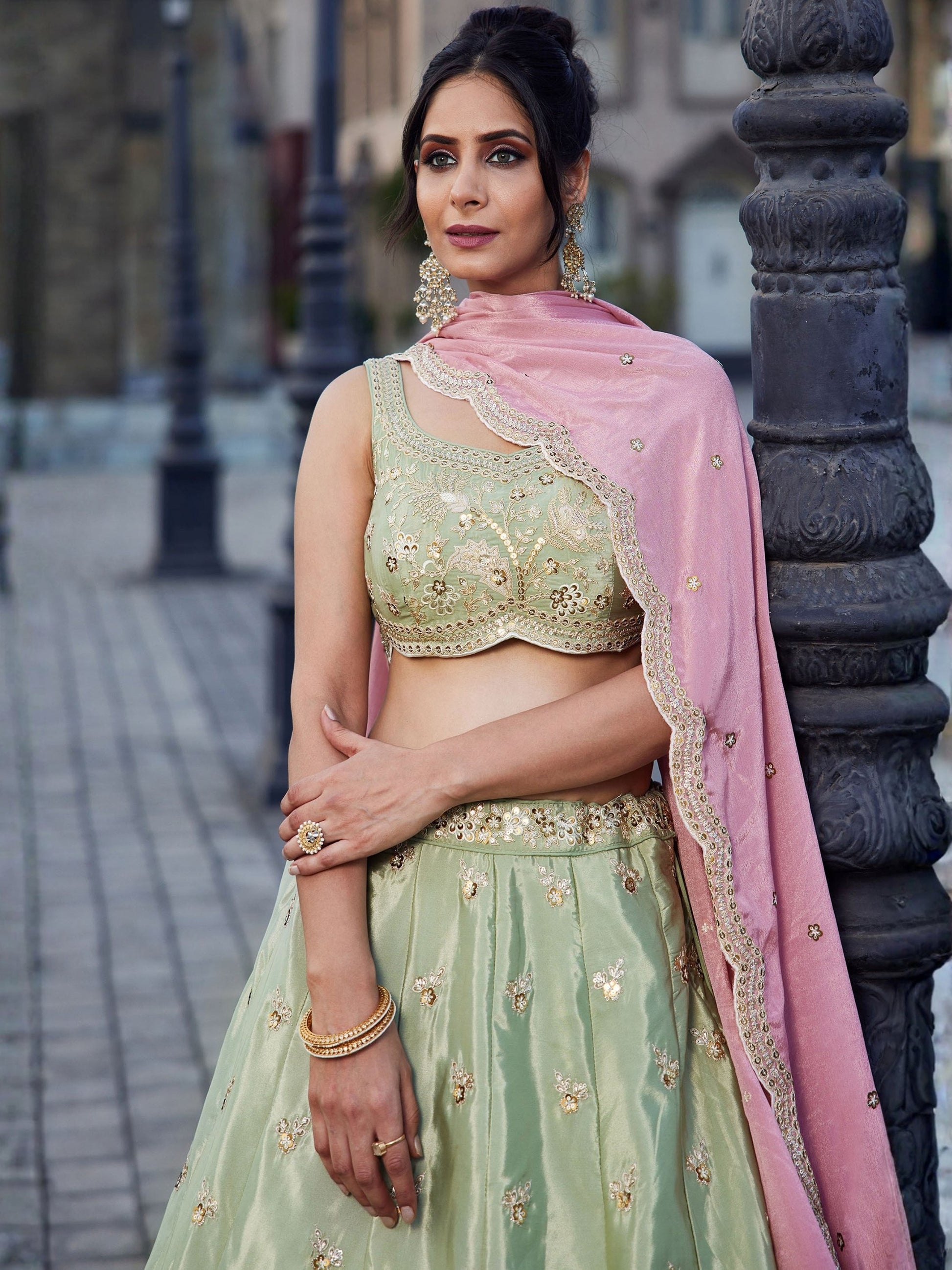 Attractive Pista Green Zari Silk Wedding Wear Lehenga Choli With Dupatta 