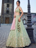 Attractive Pista Green Zari Silk Wedding Wear Lehenga Choli With Dupatta 