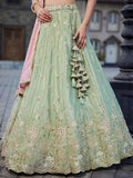 Attractive Pista Green Zari Silk Wedding Wear Lehenga Choli With Dupatta 